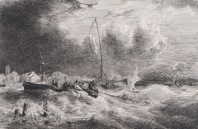 Théodore GUDIN : Contre l'orage, Marines - Lithographie (détail)