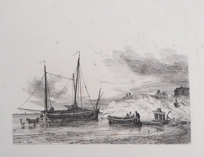 Théodore GUDIN : Matinée de pêche, 1828 - Lithographie