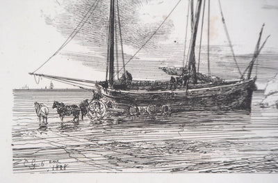 Théodore GUDIN : Matinée de pêche, 1828 - Lithographie (détail)