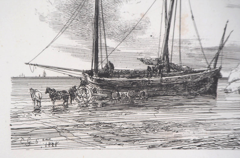 Théodore GUDIN : Matinée de pêche, 1828 - Lithographie (détail)