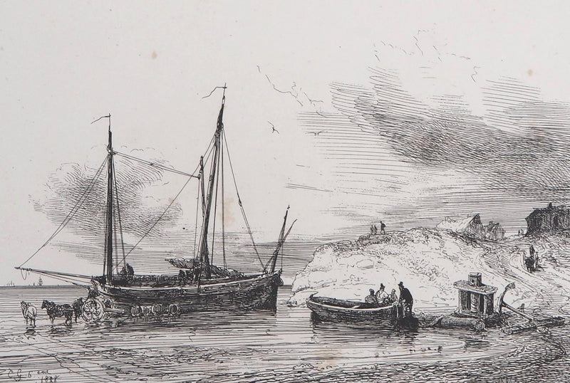 Théodore GUDIN : Matinée de pêche, 1828 - Lithographie (détail)