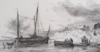 Théodore GUDIN : Matinée de pêche, 1828 - Lithographie (détail)