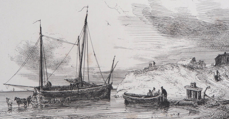 Théodore GUDIN : Matinée de pêche, 1828 - Lithographie (détail)