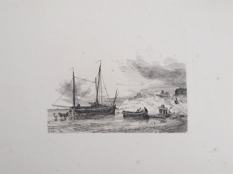 Théodore GUDIN : Matinée de pêche, 1828 - Lithographie (détail)