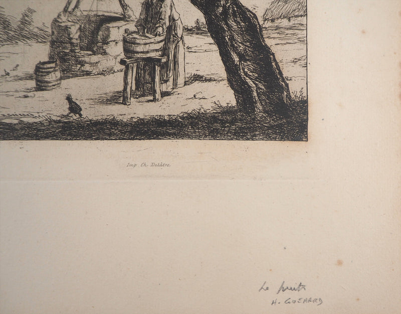 Henri GUERARD : Le puits, Lavage au puits - Gravure (détail)