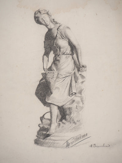 M. GUILLAUME : Portrait féminin du XIXe siècle (c. 1895) - Dessin
