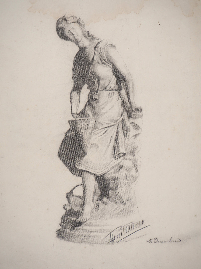 M. GUILLAUME : Portrait féminin du XIXe siècle (c. 1895) - Dessin