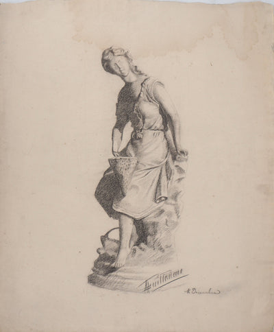 M. GUILLAUME : Portrait féminin du XIXe siècle (c. 1895) - Dessin (détail)