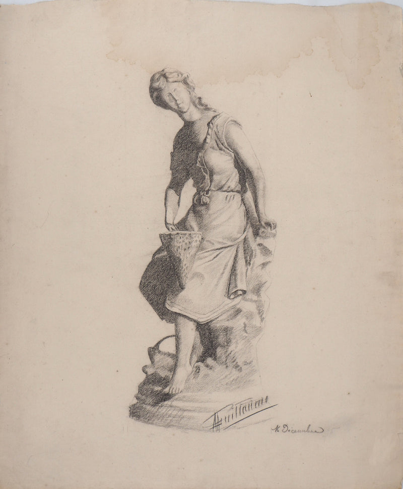 M. GUILLAUME : Portrait féminin du XIXe siècle (c. 1895) - Dessin (détail)