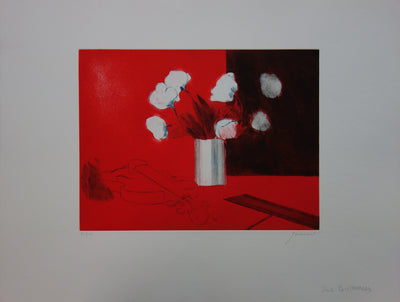 Paul GUIRAMAND : Nature morte rouge - Gravure