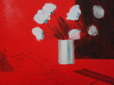 Paul GUIRAMAND : Nature morte rouge - Gravure (détail)