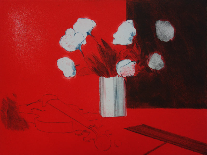 Paul GUIRAMAND : Nature morte rouge - Gravure (détail)