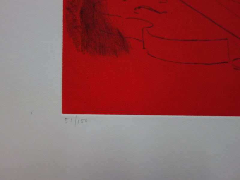 Paul GUIRAMAND : Nature morte rouge - Gravure (détail)