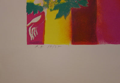 Paul GUIRAMAND : Nu au bouquet - Lithographie (détail)