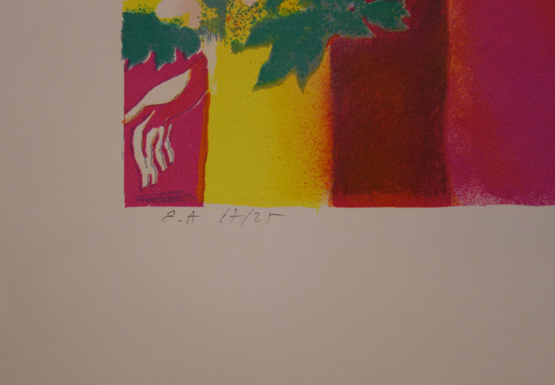 Paul GUIRAMAND : Nu au bouquet - Lithographie (détail)
