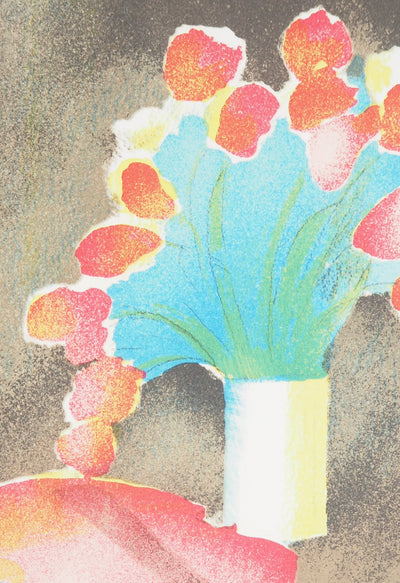 Paul GUIRAMAND : Bouquet de tulipes et le violon - Lithographie (détail)