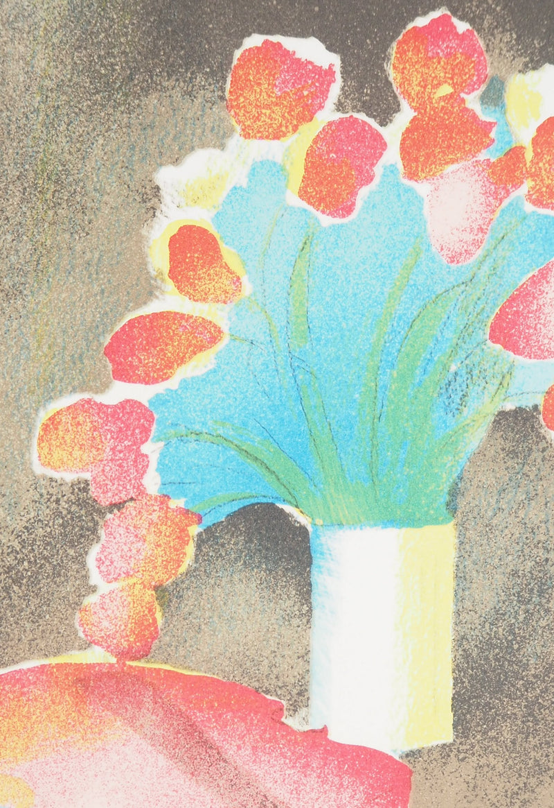 Paul GUIRAMAND : Bouquet de tulipes et le violon - Lithographie (détail)
