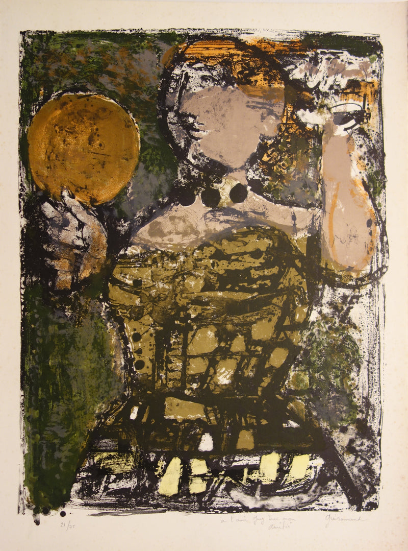 Paul GUIRAMAND : Homme au bilboquet - Lithographie