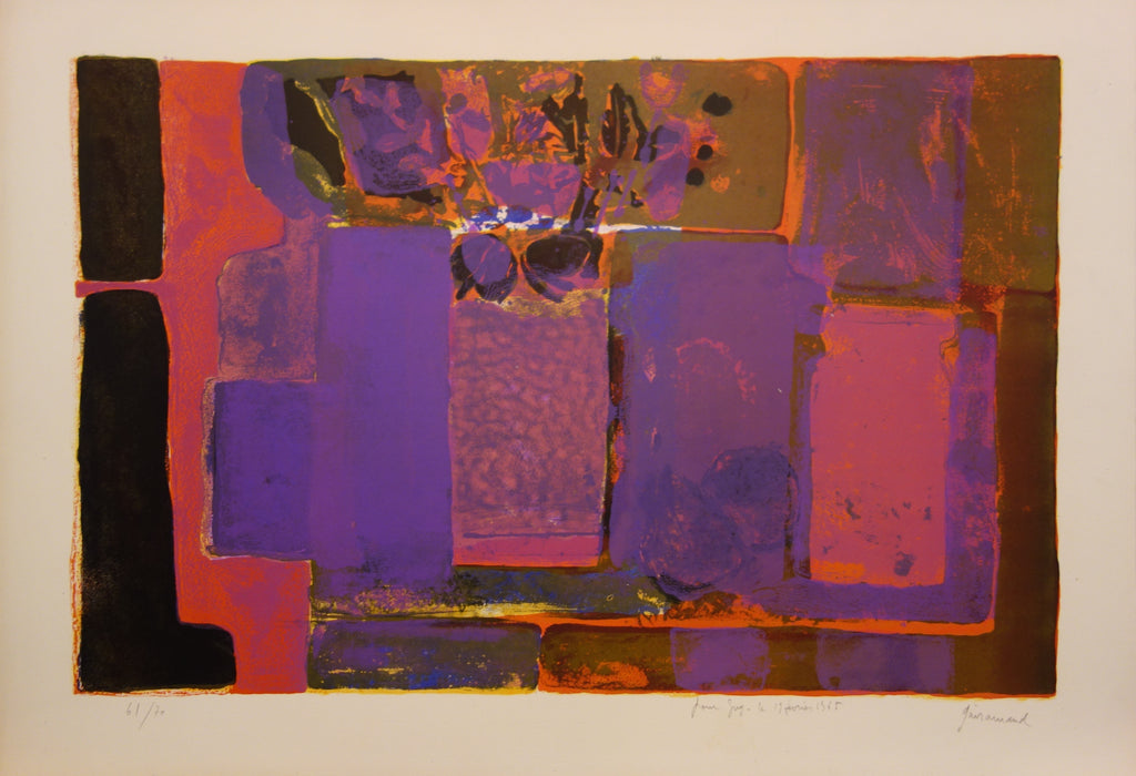 Paul GUIRAMAND: Still life with bouquet, Original lithograph – art