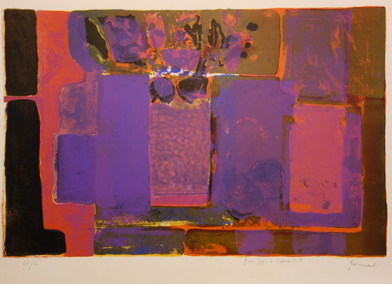 Paul GUIRAMAND : Nature morte au bouquet - Lithographie (détail)