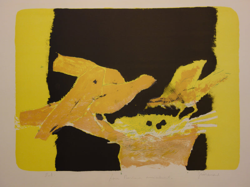 Paul GUIRAMAND : Oiseaux autours du nid - Lithographie (détail)