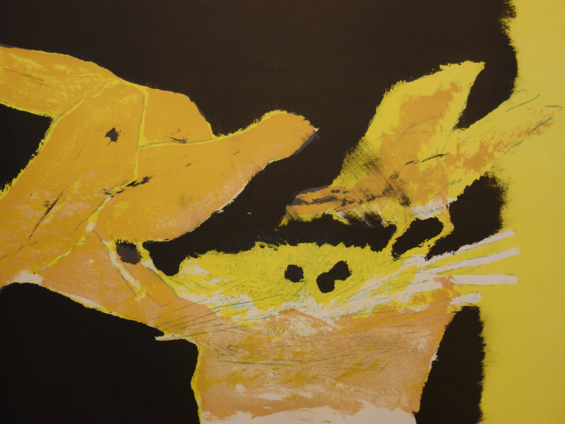 Paul GUIRAMAND : Oiseaux autours du nid - Lithographie (détail)