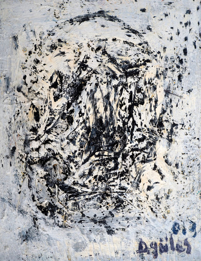 Dyap GULER : L'effroi, portrait masculin de l'Art Brut - Tableau (détail)