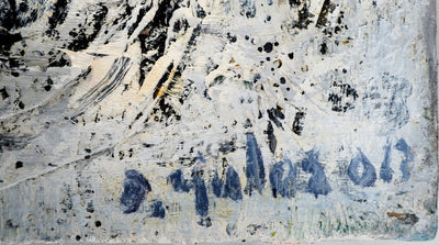 Dyap GULER : Portrait masculin, abstraction en bleu et noir - Tableau (détail)