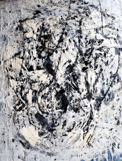 Dyap GULER : Portrait masculin, abstraction en bleu et noir - Tableau (détail)