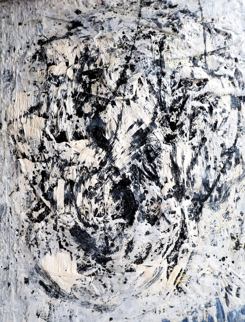 Dyap GULER : Portrait masculin, abstraction en bleu et noir - Tableau (détail)