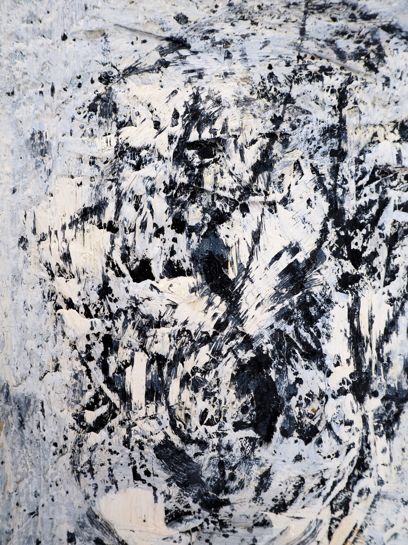 Dyap GULER : Portrait masculin, abstraction en bleu et noir - Tableau (détail)