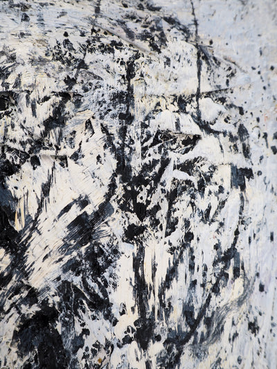 Dyap GULER : Portrait masculin, abstraction en bleu et noir - Tableau (détail)