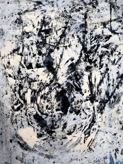 Dyap GULER : Portrait masculin, abstraction en bleu et noir - Tableau (détail)