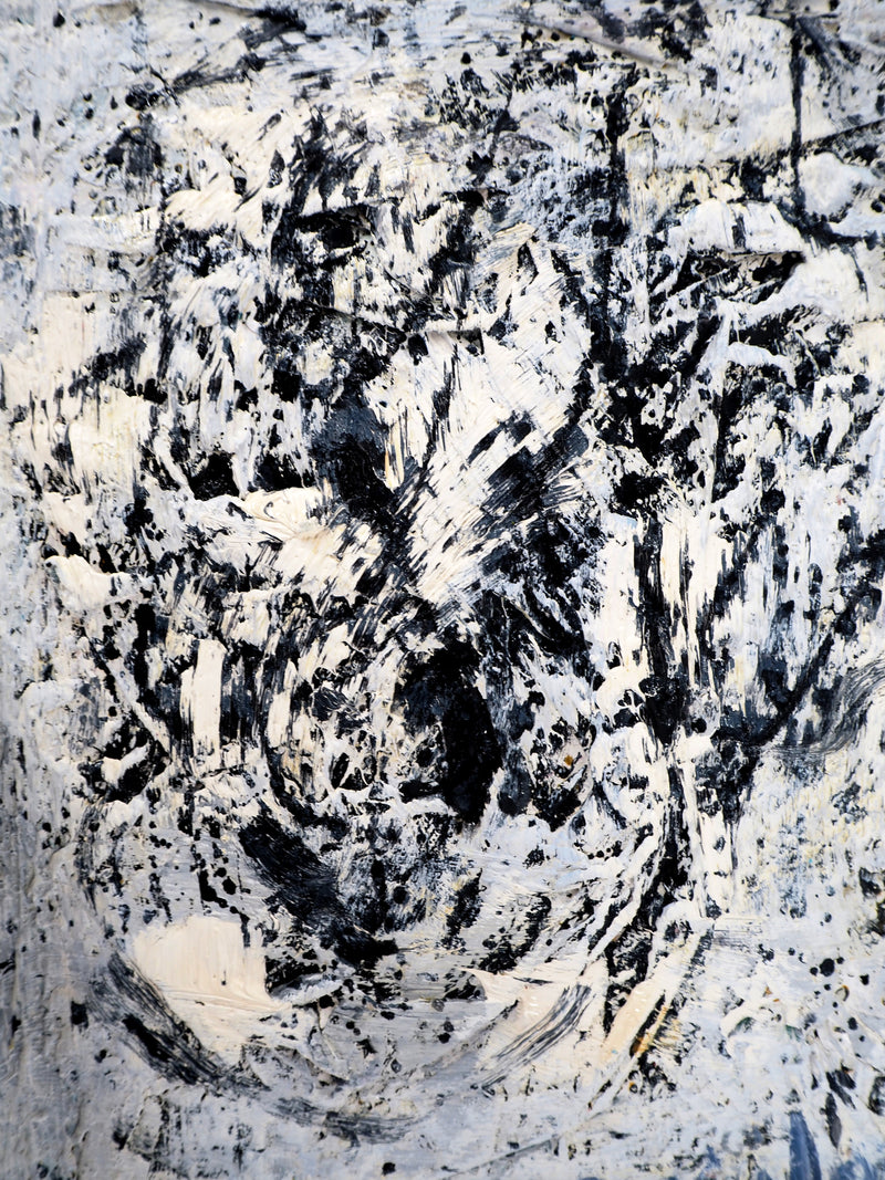 Dyap GULER : Portrait masculin, abstraction en bleu et noir - Tableau (détail)