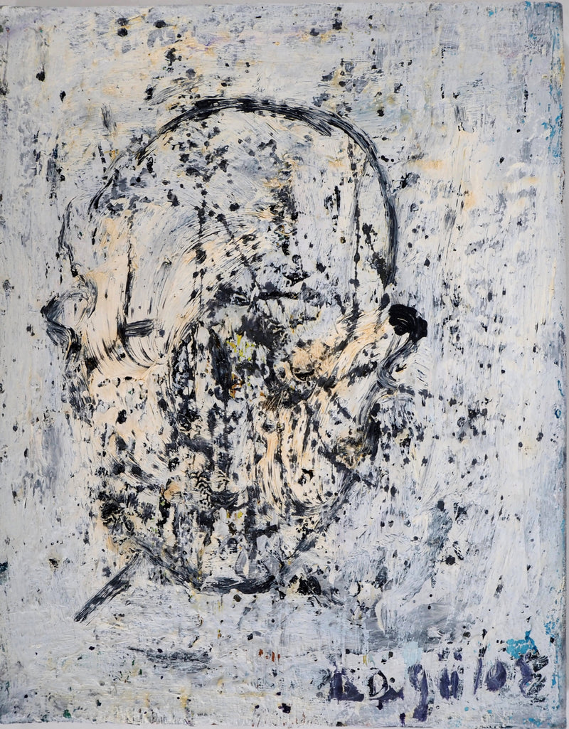 Dyap GULER : Tête expressive en bleu, noir et blanc - Tableau