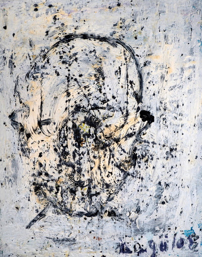 Dyap GULER : Tête expressive en bleu, noir et blanc - Tableau (détail)