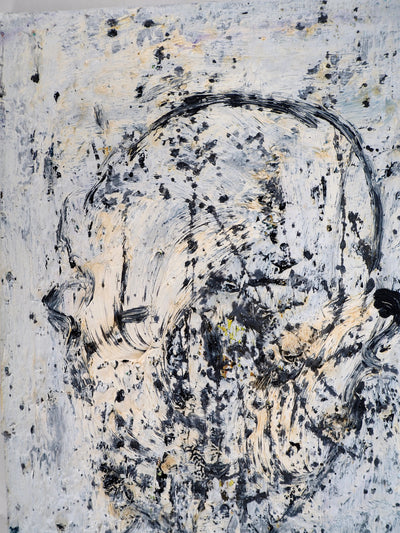 Dyap GULER : Tête expressive en bleu, noir et blanc - Tableau (détail)