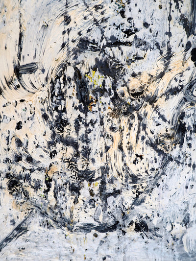 Dyap GULER : Tête expressive en bleu, noir et blanc - Tableau (détail)