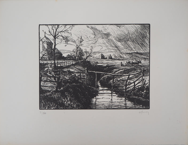 Pierre GUSMAN : La Marrana, campagne romaine, 1929 - Gravure sur bois