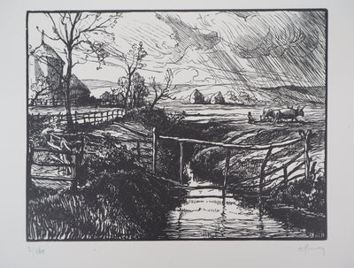 Pierre GUSMAN : La Marrana, campagne romaine, 1929 - Gravure sur bois (détail)