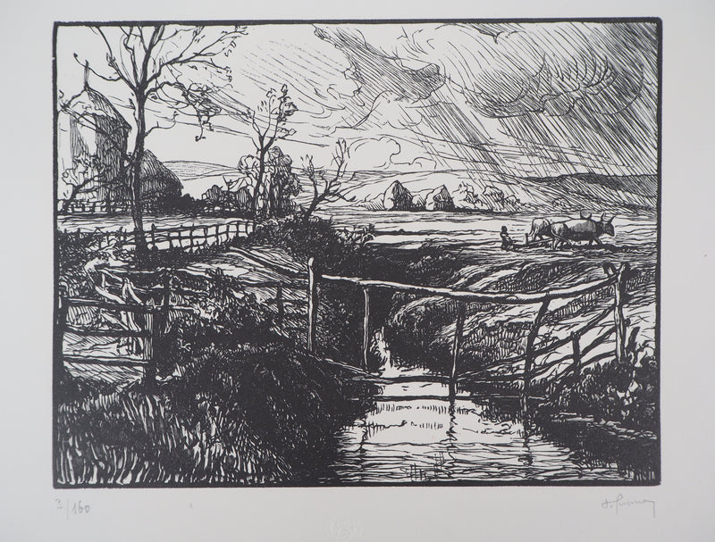 Pierre GUSMAN : La Marrana, campagne romaine, 1929 - Gravure sur bois (détail)