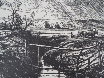 Pierre GUSMAN : La Marrana, campagne romaine, 1929 - Gravure sur bois (détail)