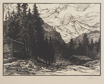 Pierre GUSMAN : Suisse : La Jungfrau à Wengen, 1924 - Gravure sur bois