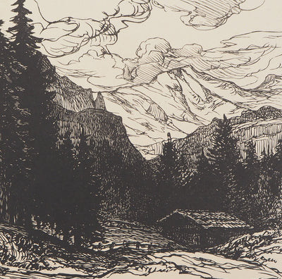 Pierre GUSMAN : Suisse : La Jungfrau à Wengen, 1924 - Gravure sur bois (détail)