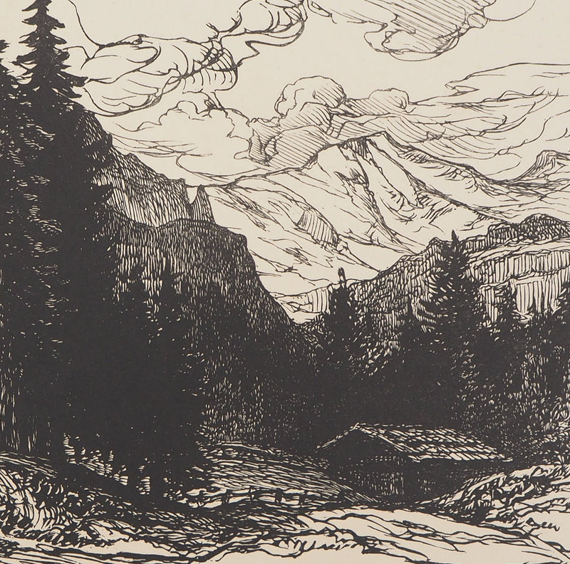 Pierre GUSMAN : Suisse : La Jungfrau à Wengen, 1924 - Gravure sur bois (détail)