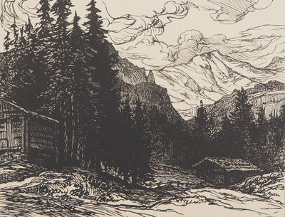 Pierre GUSMAN : Suisse : La Jungfrau à Wengen, 1924 - Gravure sur bois (détail)