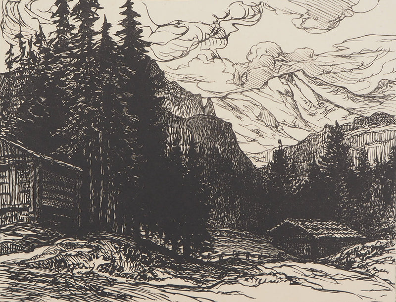 Pierre GUSMAN : Suisse : La Jungfrau à Wengen, 1924 - Gravure sur bois (détail)