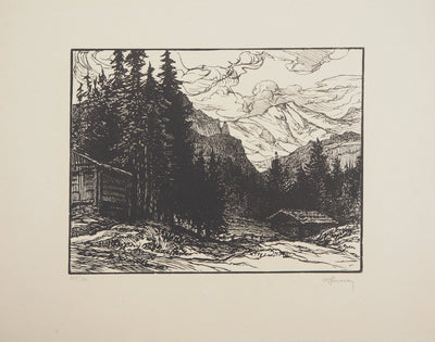 Pierre GUSMAN : Suisse : La Jungfrau à Wengen, 1924 - Gravure sur bois (détail)
