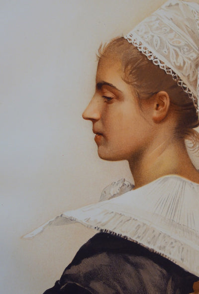 Maximilienne GUYON : La coiffe en dentelles - Lithographie (détail)