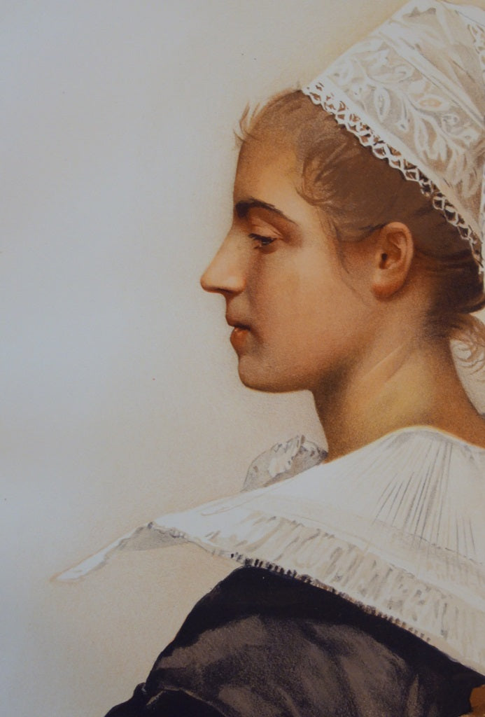 Maximilienne GUYON : La coiffe en dentelles - Lithographie (détail)